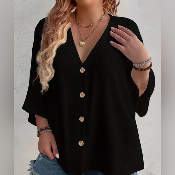 Plus Size Dressy Shirt - Black - Picture 1 of 7
